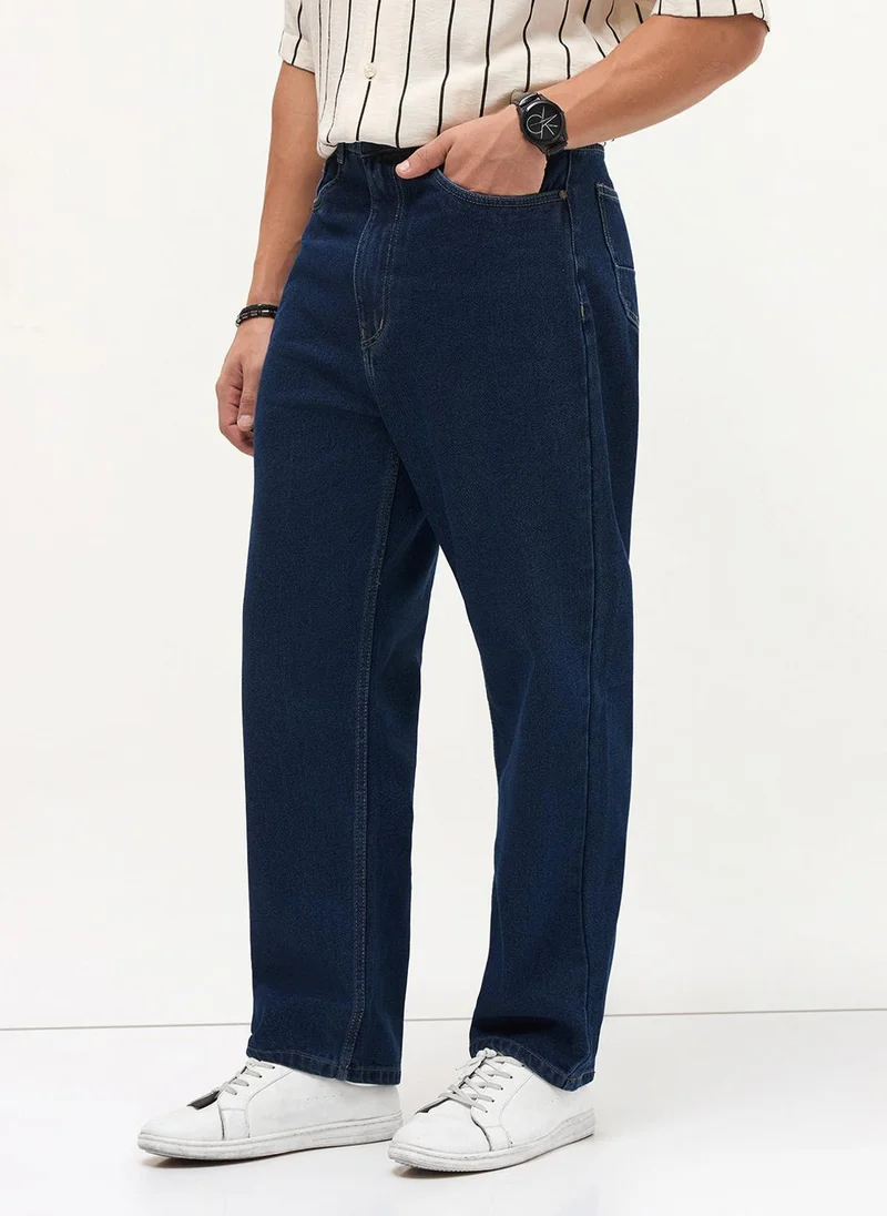 Urbano Fashion  Urbano Fashion Men's Blue Loose Baggy Fit Washed Denim Jeans Non-Stretchable for Men | Best Price UAE